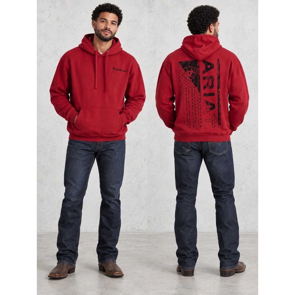 Streetwear Patriot Ariat Red Stars and Bars Wood Buckle SMU Hooded L Sweatshirt